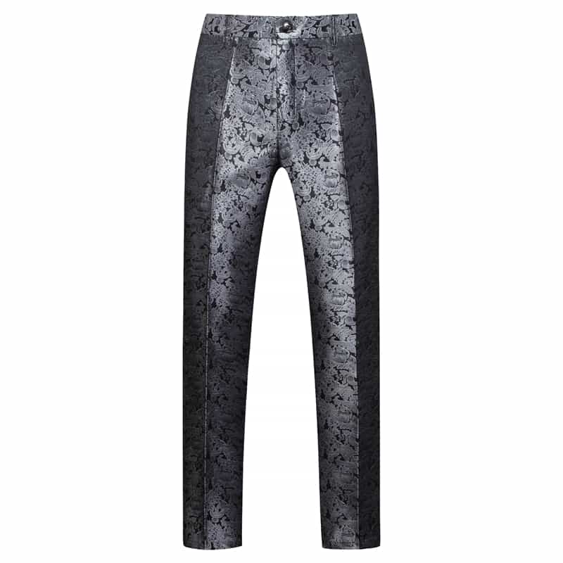 Mens Slim Fit Flat Front Pants Fashion Jacquard Trousers