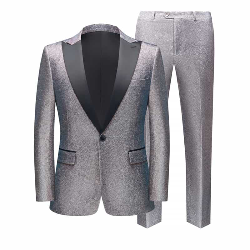 Men's 2 Piece Glittering Tuxedo in Silver for Party Prom
