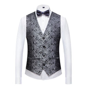 Mens Single Breasted Elegant Printed Vest Slim Fit Solid Waistcoat