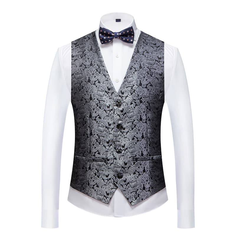 Mens Single Breasted Elegant Printed Vest Slim Fit Solid Waistcoat