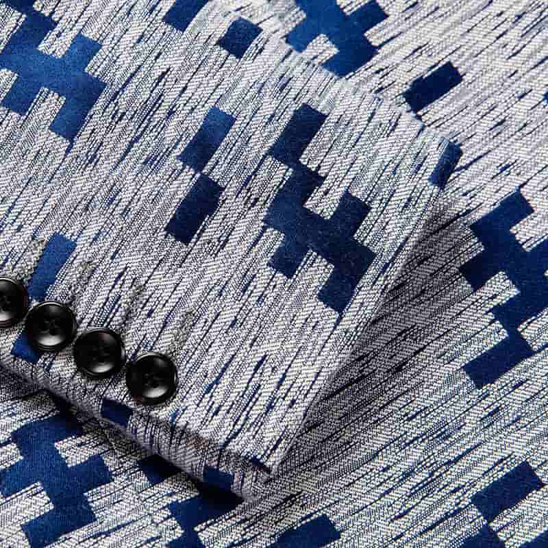 Mens Blazer Slim Fit One Button Printed Suit Jacket Blue Pattern Sport Coat