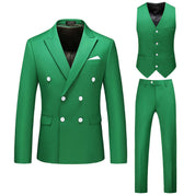 Mens 3 Piece Double Breasted Suit in Plain 10 Colors