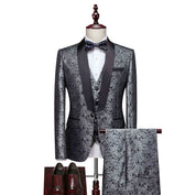 Men 3 Piece Jacquard Tuxedo with Floral Pattern