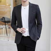 Men Striped Black Blazer in One Button