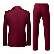 Men 2 Piece Suit in Solid Burgundy One Button Closure