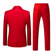 Men Solid Red Leisure 2 Piece Suit One Button Closure