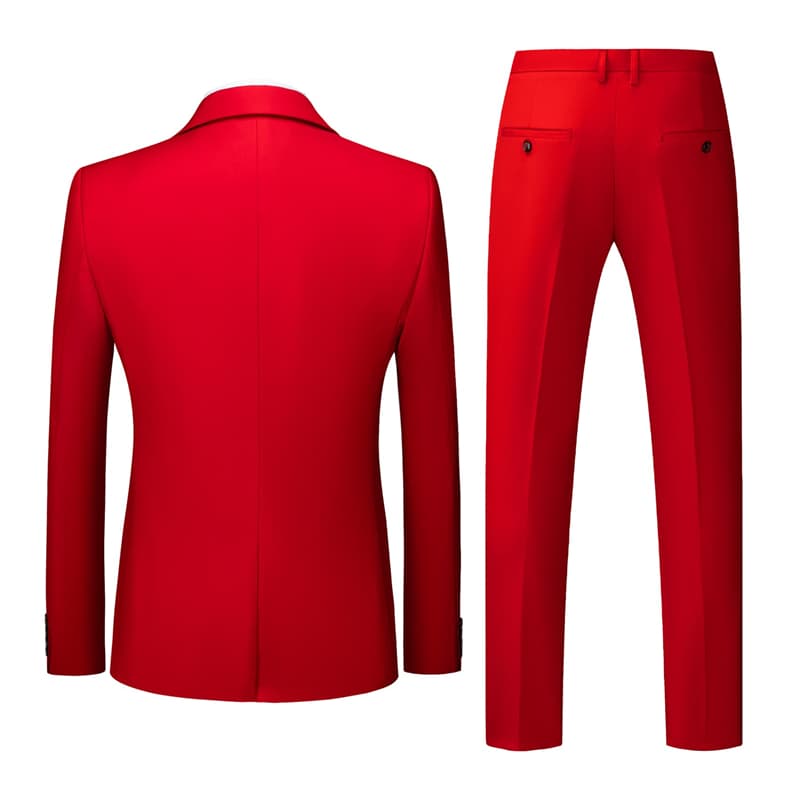 Men Solid Red Leisure 2 Piece Suit One Button Closure