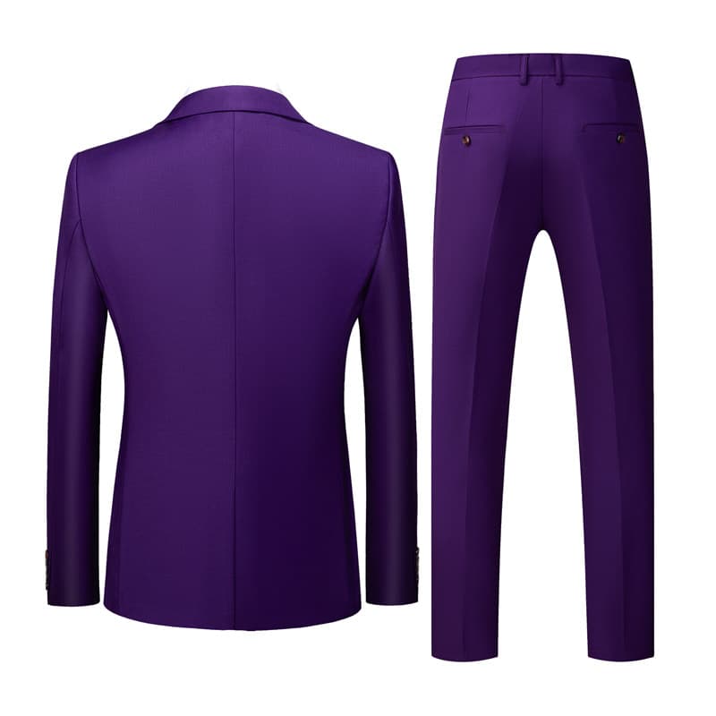 Men Solid Purple 2 Piece Suit One Button Closure