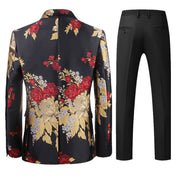 Men's 2 Piece Printed Suit with Red Gold Flower
