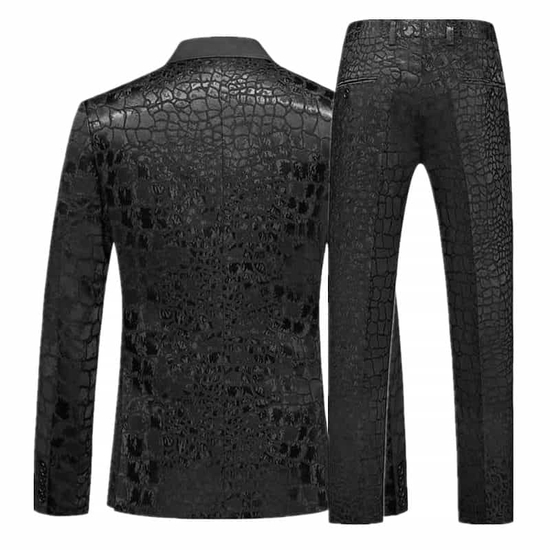 Mens 2 Piece Double Breasted Suit Jacquard Black Tuxedo