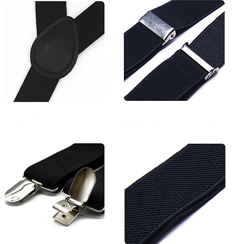 Mens Y-Shape Adjustable Suspender With 12 Solid Solid Elastic Straps