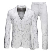 Men 3 Piece Floral Tuxedo in Black & White