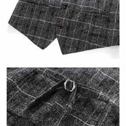 Men's 3 Piece Plaid Suit in Black & Khaki & Blue