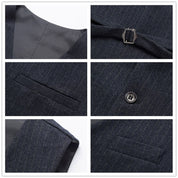 Men's 3 Piece Striped Long Grey Black Suit