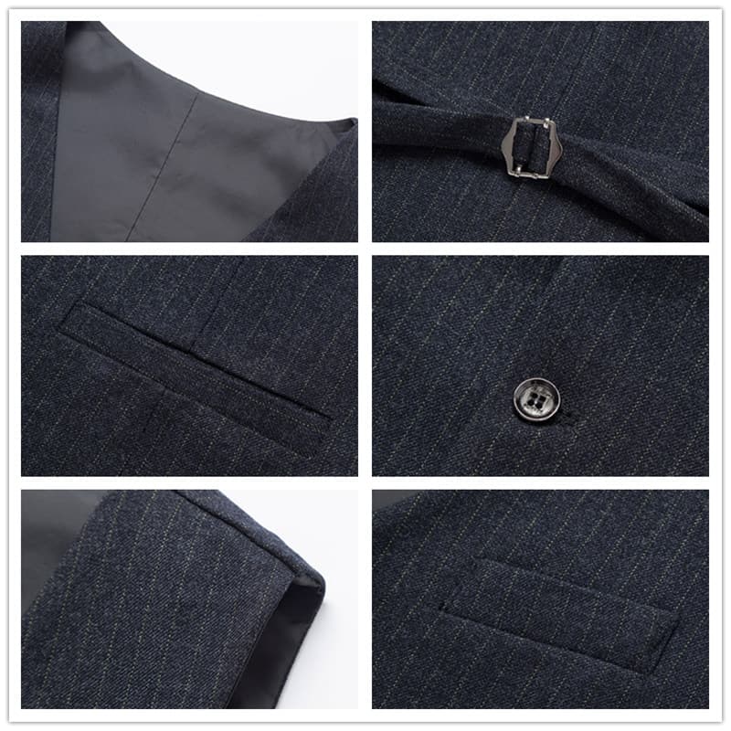 Men's 3 Piece Striped Long Grey Black Suit