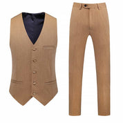 Men 3 Piece Suit Khaki Single Breasted