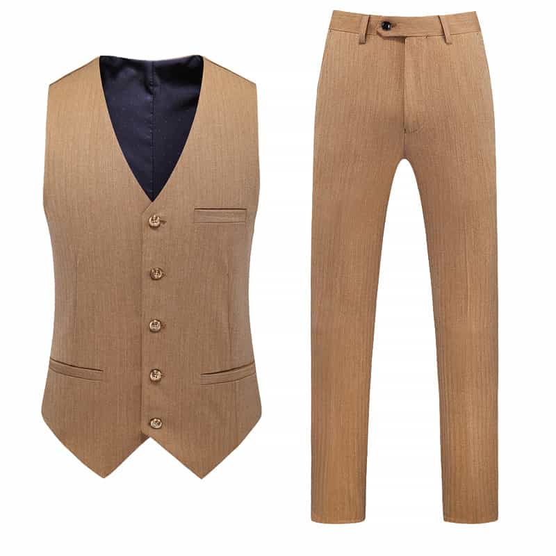 Men 3 Piece Suit Khaki Single Breasted