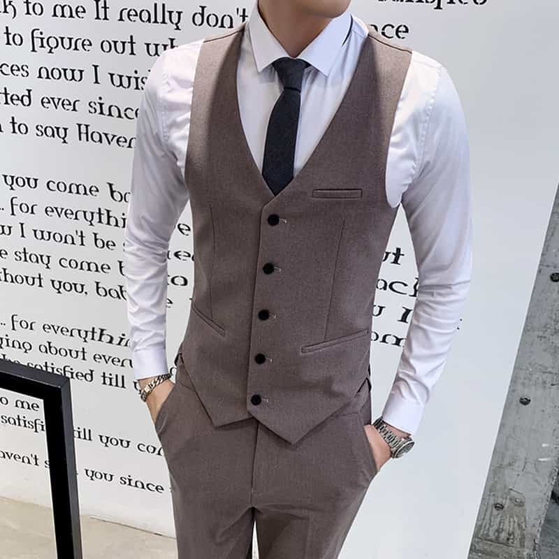 Mens 3 Piece Double Breasted Suits  in Solid Brown Black Grey