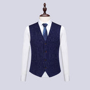 Men's 3 Piece Suit Slim Fit Pinstriped Tuxedos For Wedding Prom Groomsmen White Black Blue Grey
