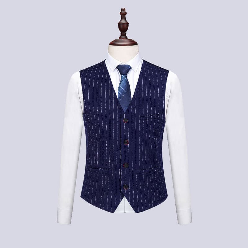 Men's 3 Piece Suit Slim Fit Pinstriped Tuxedos For Wedding Prom Groomsmen White Black Blue Grey