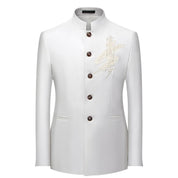 Mens Tang Blazer Embroidered Mandarin Collar Suit Jacket in 6 Colors