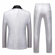 Men 2 Piece Printed Tuxedo in White Burgundy Blue