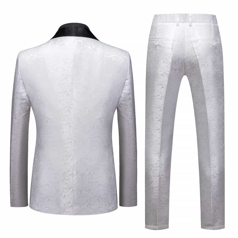 Men 2 Piece Printed Tuxedo in White Burgundy Blue