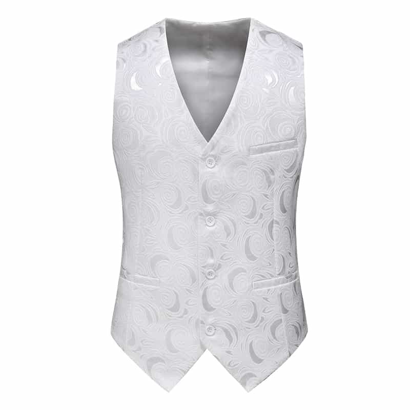 Men's Jacquard  Printed Vest in White & Black