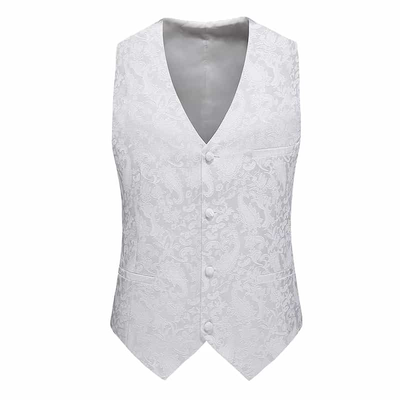 Men Embroidered Vest Slim Fit  Jacquard Black Red Blue Waistcoat For Prom Groomsman Wedding