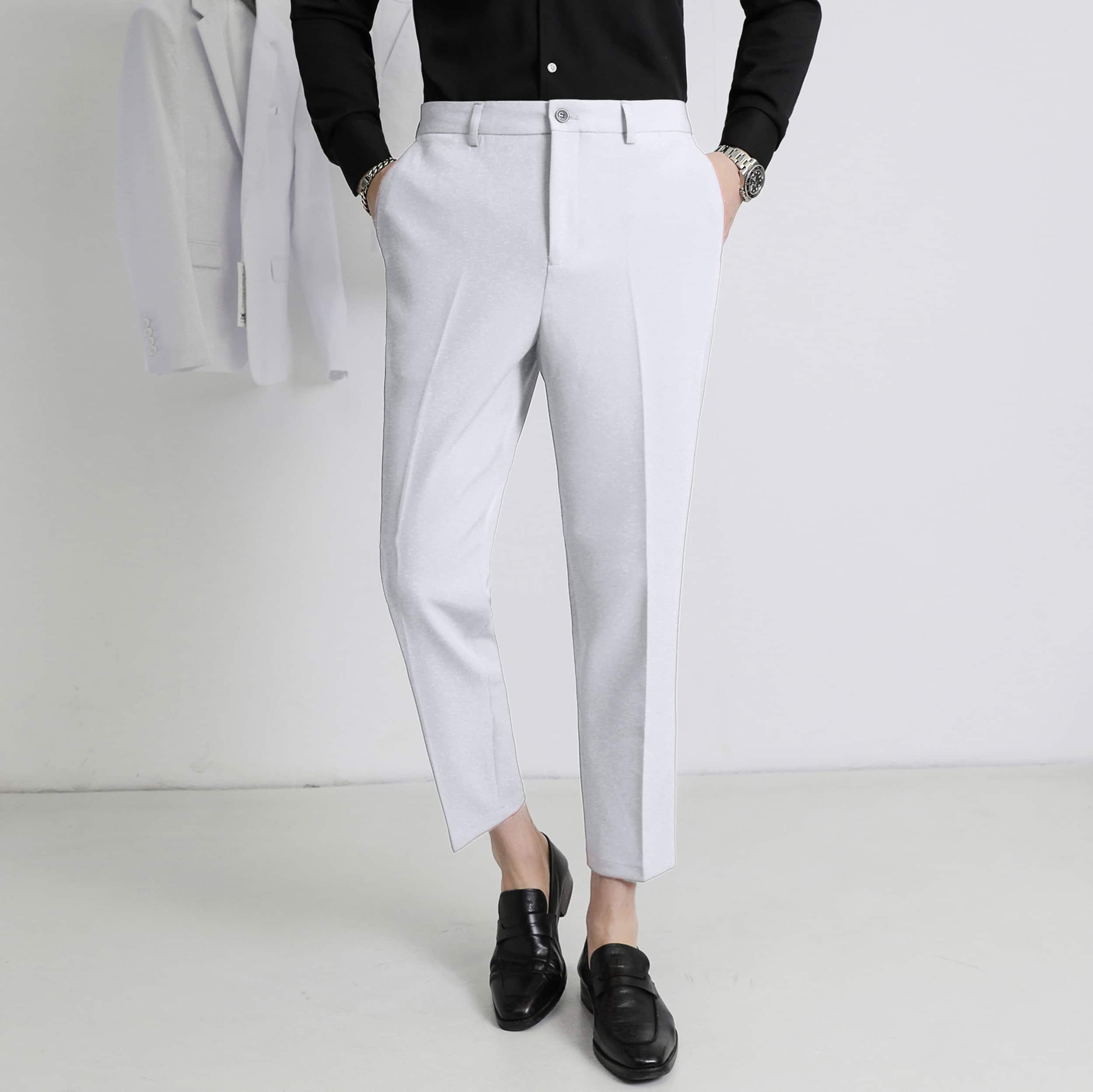 Mens Anke Length Cropped Pants Slim Fit