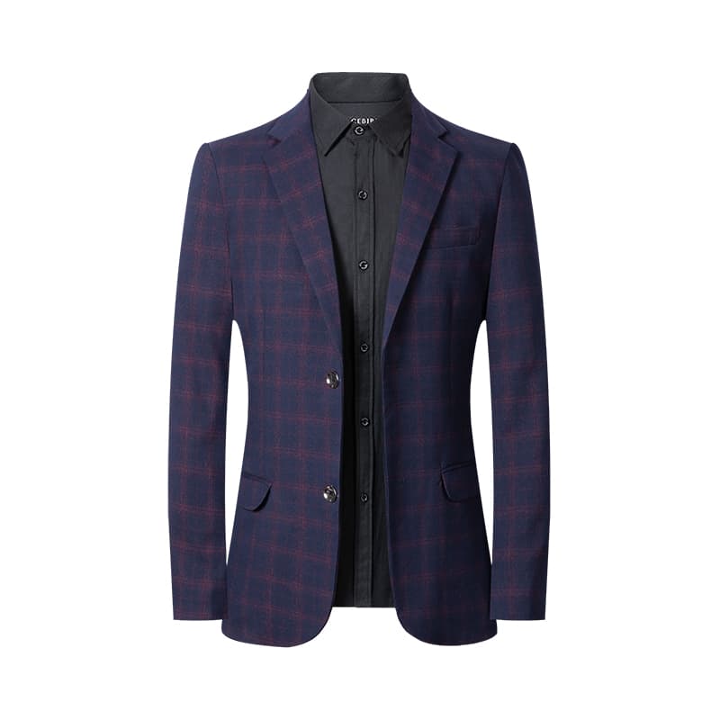 Men's Blazer Plaid Single Breasted Jacket Burgundy Blue Sport Coat