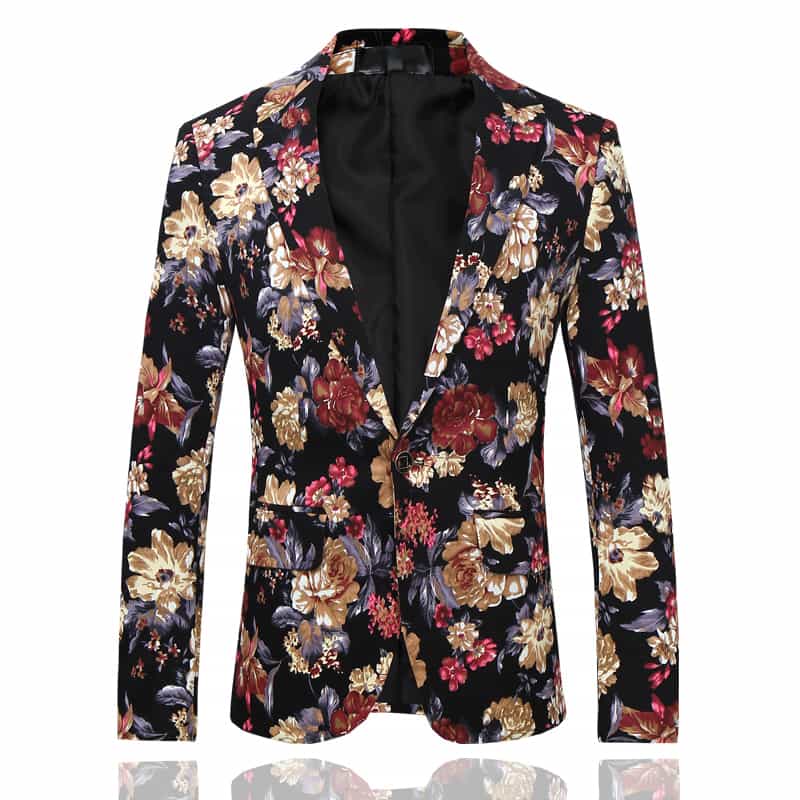 Mens 2 Piece Pink Floral Suit in Black & Pink