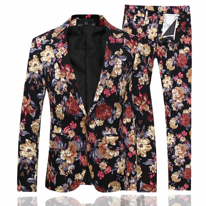 Mens 2 Piece Pink Floral Suit in Black & Pink