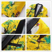 Men Printed Jacket in Yellow One Button