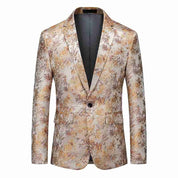Men's Floral Blazer Slim Fit One Button in Yellow