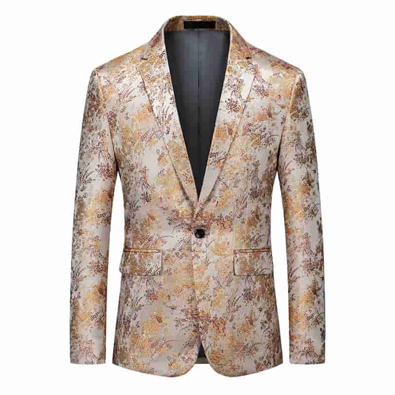 Men's Floral Blazer Slim Fit One Button in Yellow