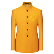 Mens Tang Blazer Embroidered Mandarin Collar Suit Jacket in 6 Colors
