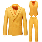 Mens 3 Piece Double Breasted Suit in Plain 10 Colors