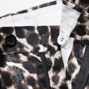 Mens Slim Fit Flat Front Cheetah Pants Leopard Trousers Animal Print