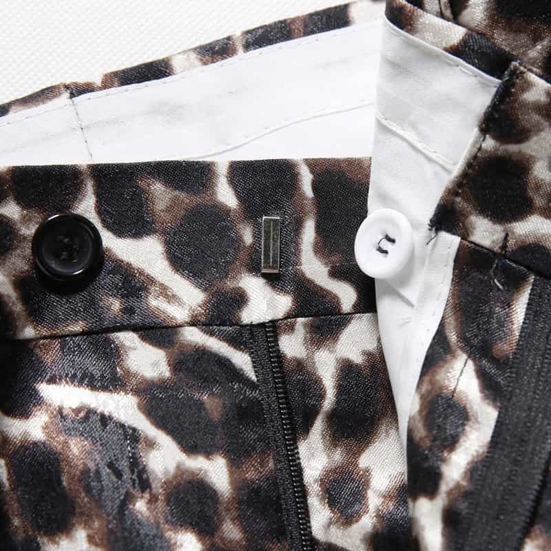 Mens Slim Fit Flat Front Cheetah Pants Leopard Trousers Animal Print