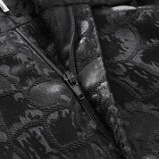 Mens Slim Fit Flat Front Pants Jacquard Embroidered Black Prom Trousers
