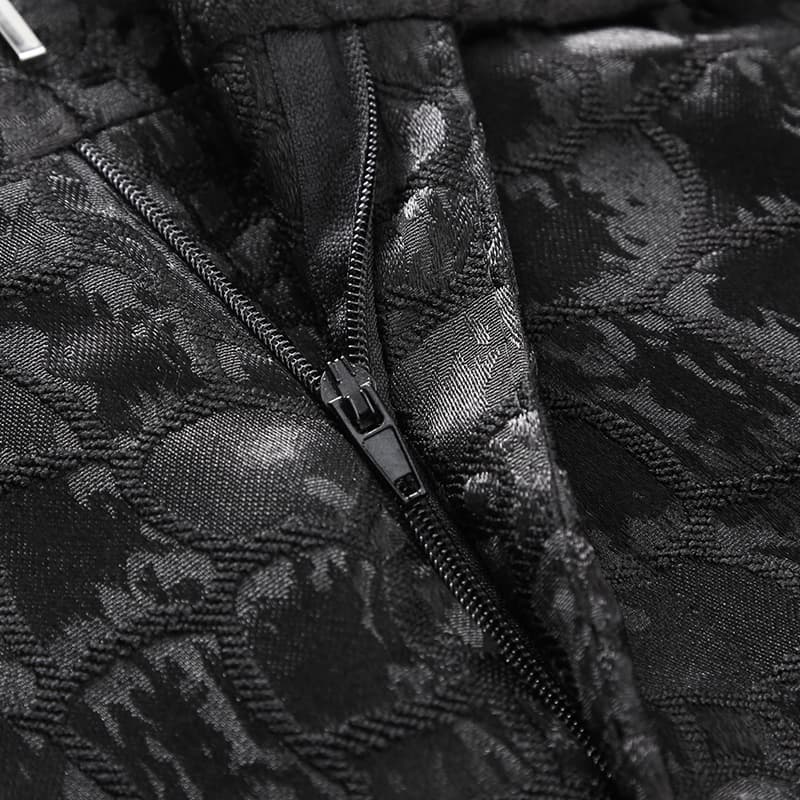 Mens Slim Fit Flat Front Pants Jacquard Embroidered Black Prom Trousers