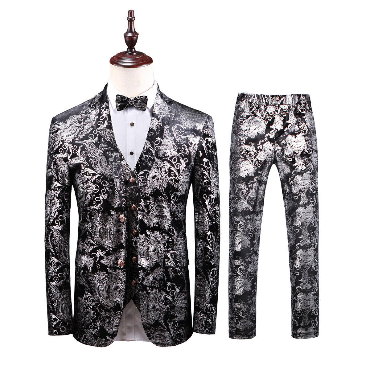 Men's 3 Pieces Printed Tuxedo in Gold Pattern