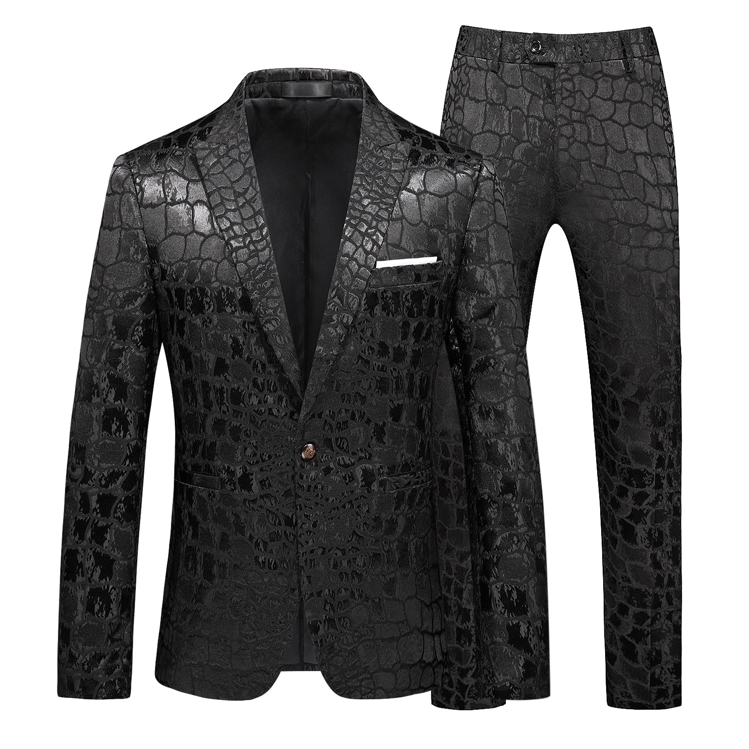 2 Piece Jacquard Skinny Suit in Black