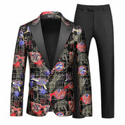 Men's 2 Piece Tux  Floral Printed Tuxedos in Red Gold Blue