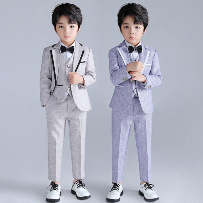 Boys 5 Piece Suit in Blue and Grey