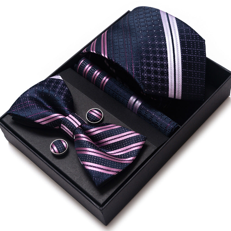 Men's 4 Pieces Fashion Business Striped Tie and Square Scarf Set