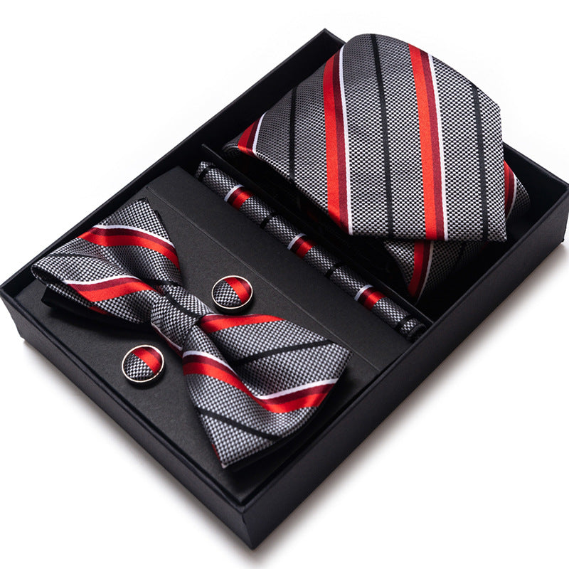 Men's 4 Pieces Fashion Business Striped Tie and Square Scarf Set