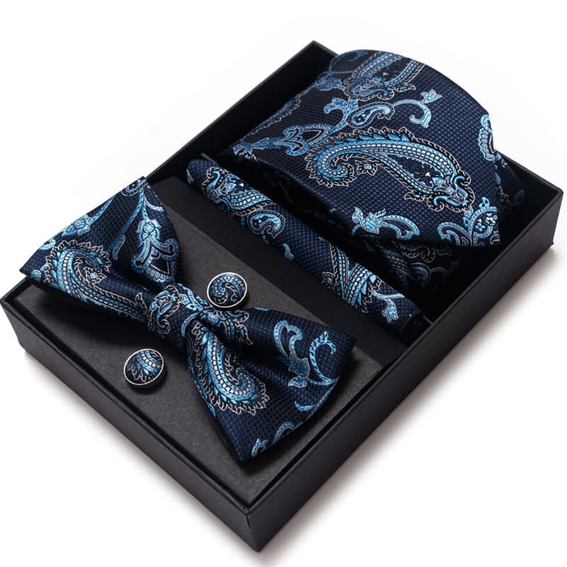 Men's 4 Pieces Gift Ties Set in Blue Navy Burgundy Grey