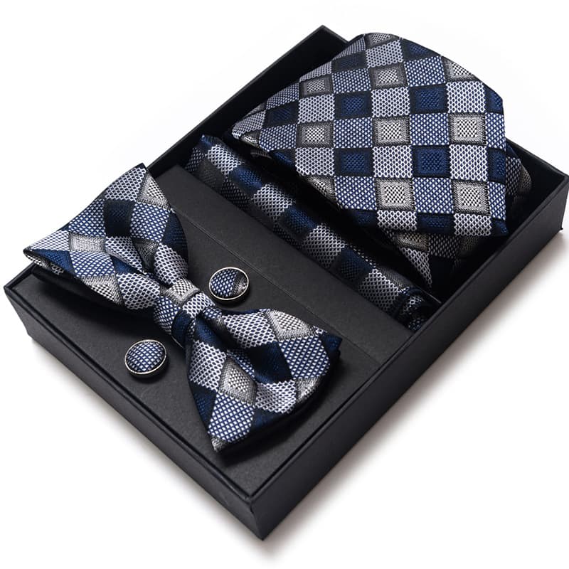 Men's 4 Pieces Gift Ties Set in Blue Navy Burgundy Grey